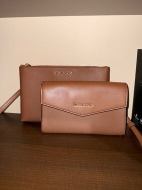 Michael Kors Tan/Brown Leather Crossbody and Wallet Set